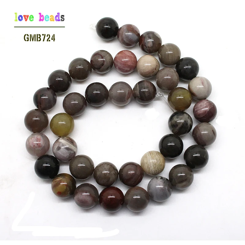 Natural Wooden Petrified Stone Round Loose Beads For Jewelry Making 15.5inch/strand Pick Size 6/8/10/12mm DIY bracelet (F00518)
