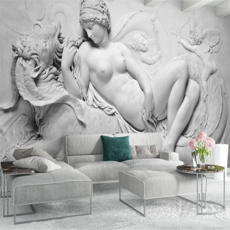 

wellyu European 3D embossed black and white nude beauty angel wall custom large mural wallpaper papel de parede para quarto