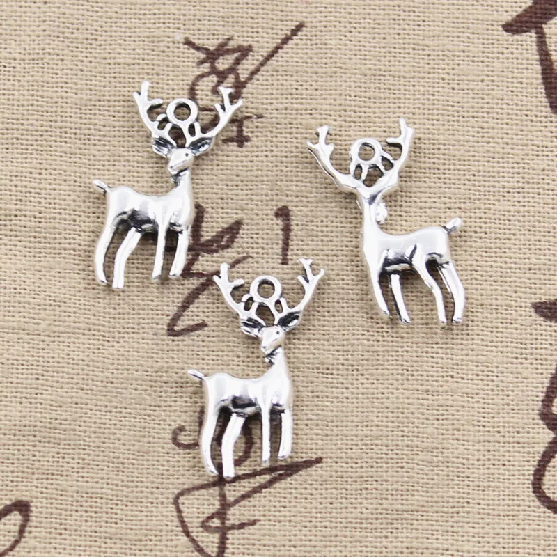 10pcs Charms Christmas Deer Sika 27x18mm Antique Bronze Silver Color Plated Pendants Making DIY Handmade Tibetan Finding Jewelry