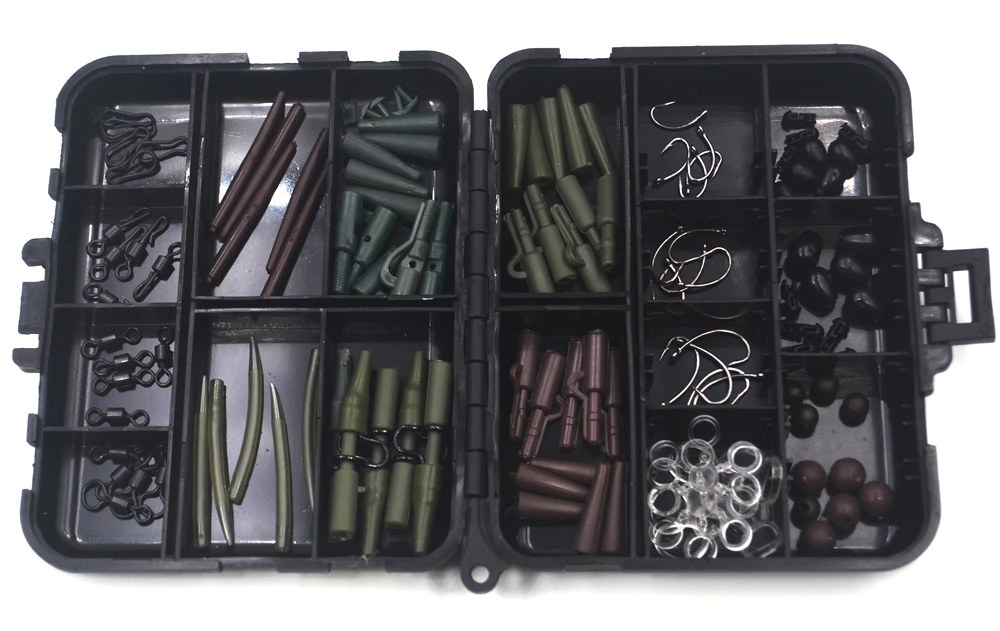 MNFT 1Set Karpfenangeln Zubehör Kit Haken/Wirbel/Schere/Rigging/Anti-Tangle Sleeves/Boilie Hair Rigs/Perlen Terminal Tackle