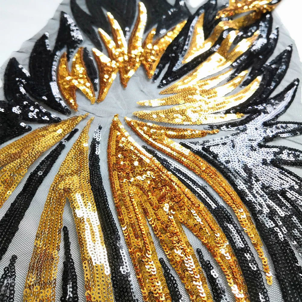 Sexy Body Black Yellow 30x130cm Sequin Rhinestone Diy Designer Women Clothes Patches Sew on For Costume Clothing Appliques Craft