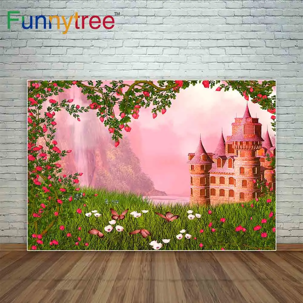 Funnytree new photographic background castle flower waterfall fairy tale birthday landscape for photography backdrop vinyl