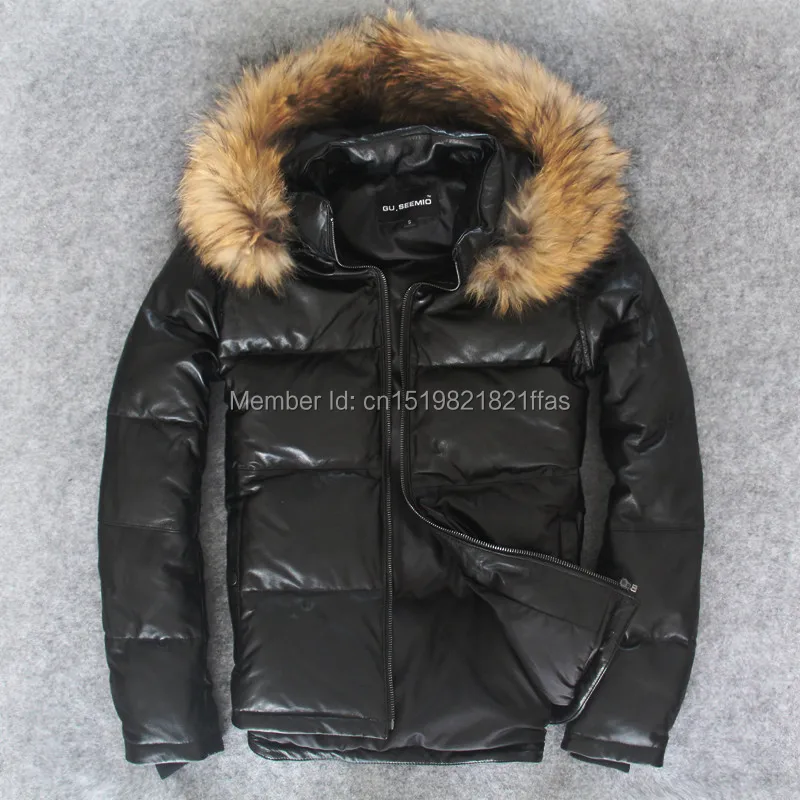 Factory Male sheepskin duck down coat short design stand collar winter thickening slim leather coat genuine leather jacket