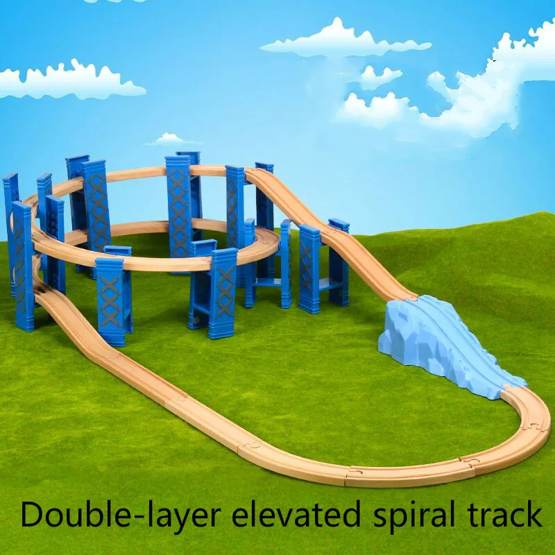 Plastic Spiral Train Tracks Wood Railway Accessories Track Bridge Piers With Fit Wooden Tracks Train Set Toys for Children Gifts