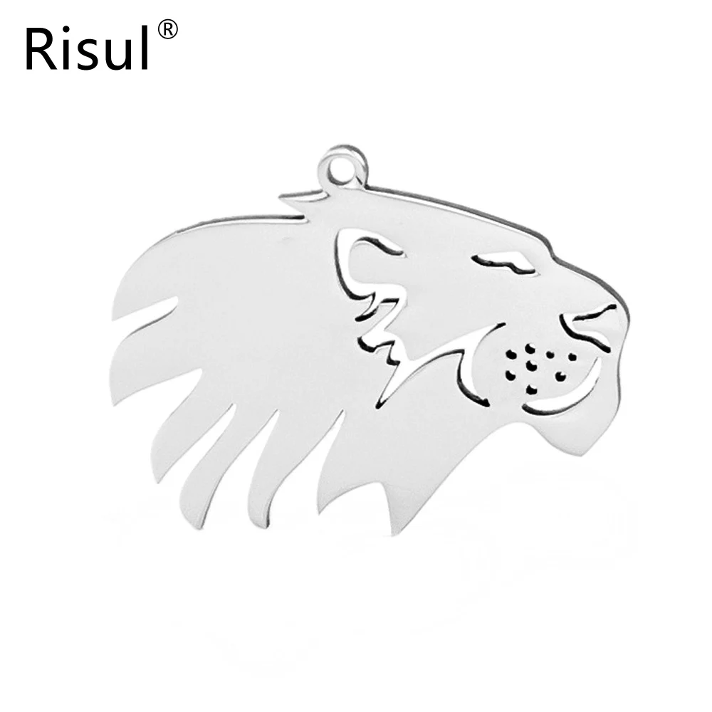 

Risul decal lion head male Strong Lions head Portrait Charms Diy necklace pendant mirror polish Stainless Steel wholesale 50pcs