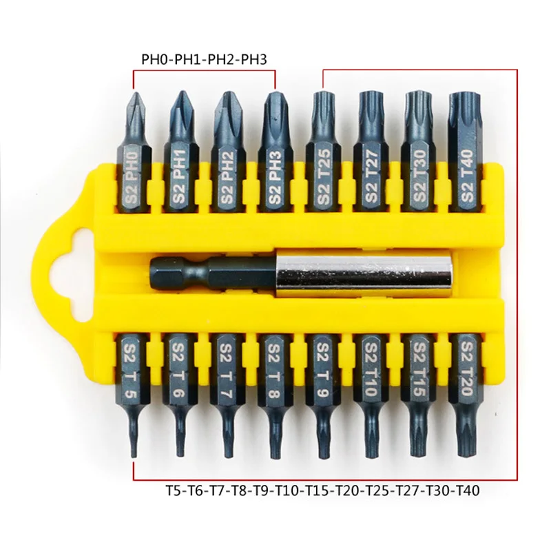 17Pcs/Set  4 Type Tamper Proof Torx Hex Star Bit Magnetic Holder Screwdriver Bits