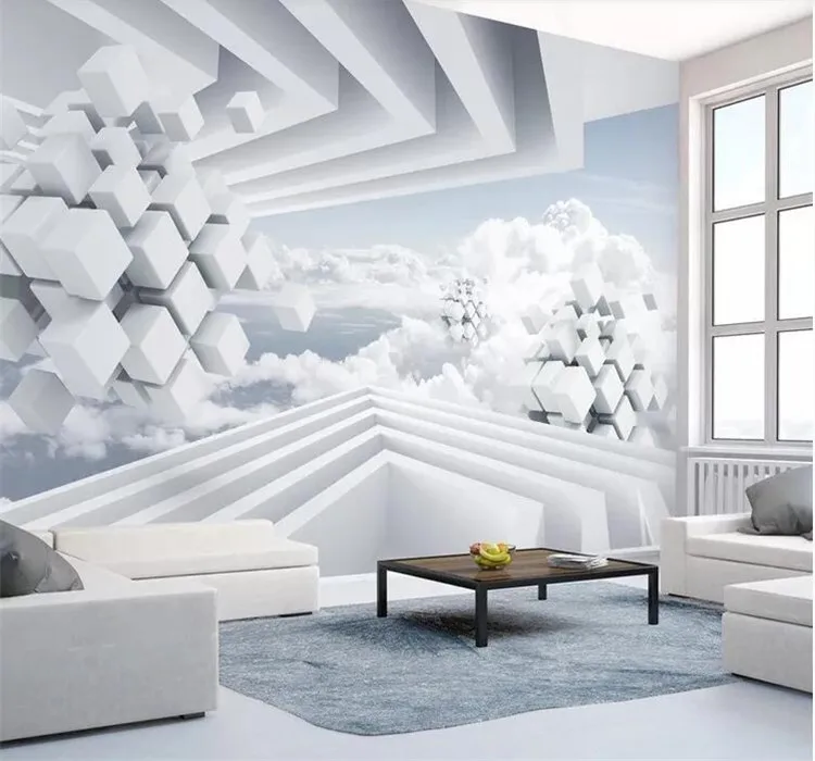 

Custom wallpaper creative 3d large mural abstract space blue sky white clouds background wall paper 3d Papel de parede