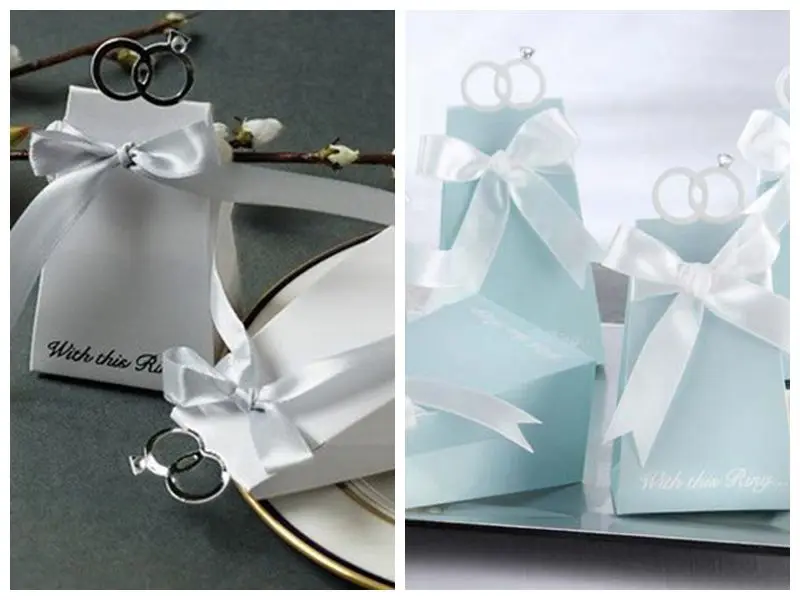 

(100 Pcs/lot) Unique Wedding souvenirs box gift of With this ring Party favor boxes For Wedding paper Love birds candy box favor