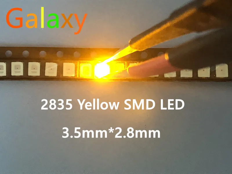 100PCS/lot SMD LED 2835 Yellow 0.2W 2.0-2.6V 580-590NM PLCC-2 SMD/SMT 2V 3.5*2.8*0.8MM 60Ma 3528 2835 led