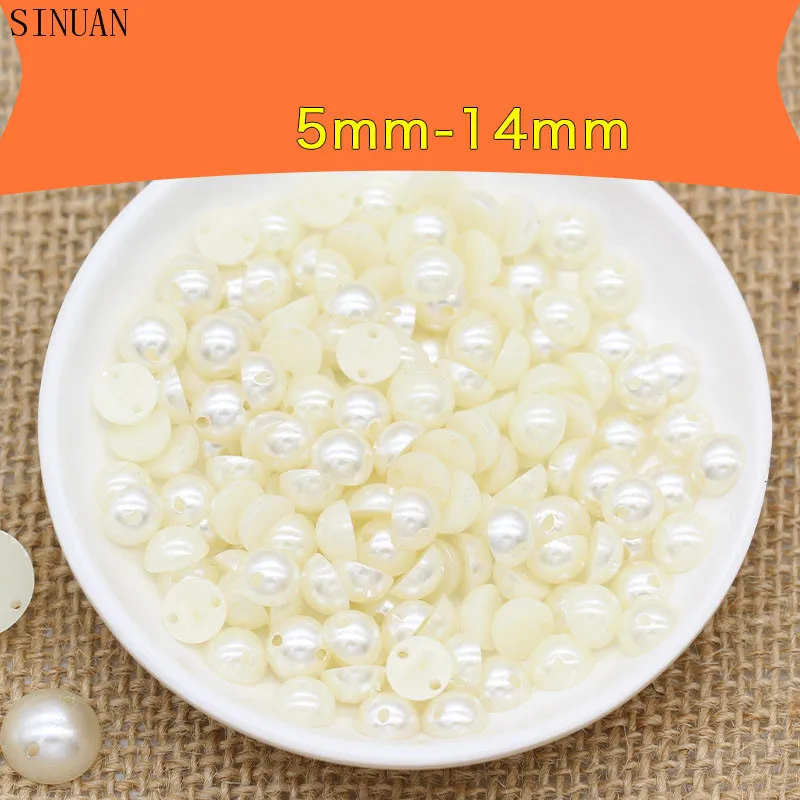 Flatback Pearls Round Rhinestones Sew-On Half Pearl Beads Accessories White Decorative Pearls Clothes Applique Diy Resin Craft