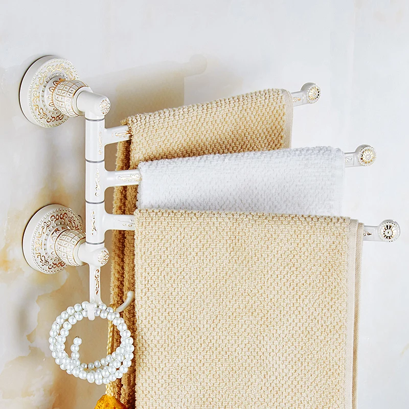 

Vidric Towel Racks Brass 2-5 Layer Rail 2 Towel Hook Hanger Vintage Luxury Bathroom Accessories Folding Rotation Bath Towel Bar