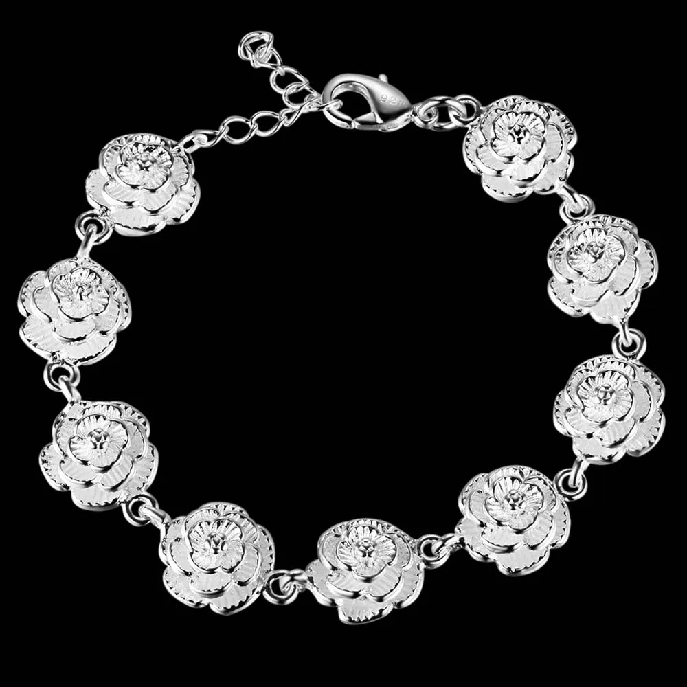 wholesale hot Silver color flower chain for women Men lady cute noble nice bracelet fashion charm jewelry wedding gift  H028