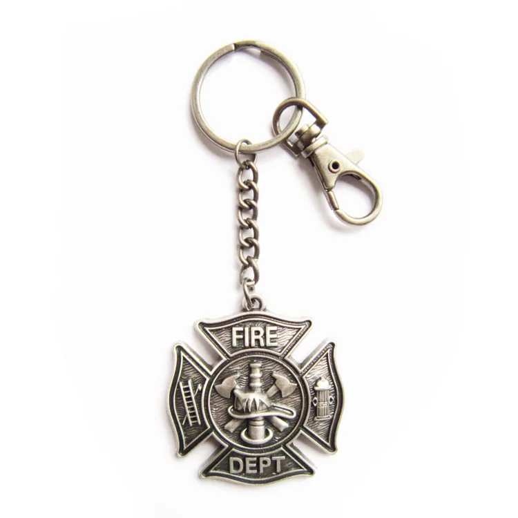 Vintage Silver Plated Firemen Firefighter Fire Dept Charm Key Ring Key Chain KEYRING-OC010SL