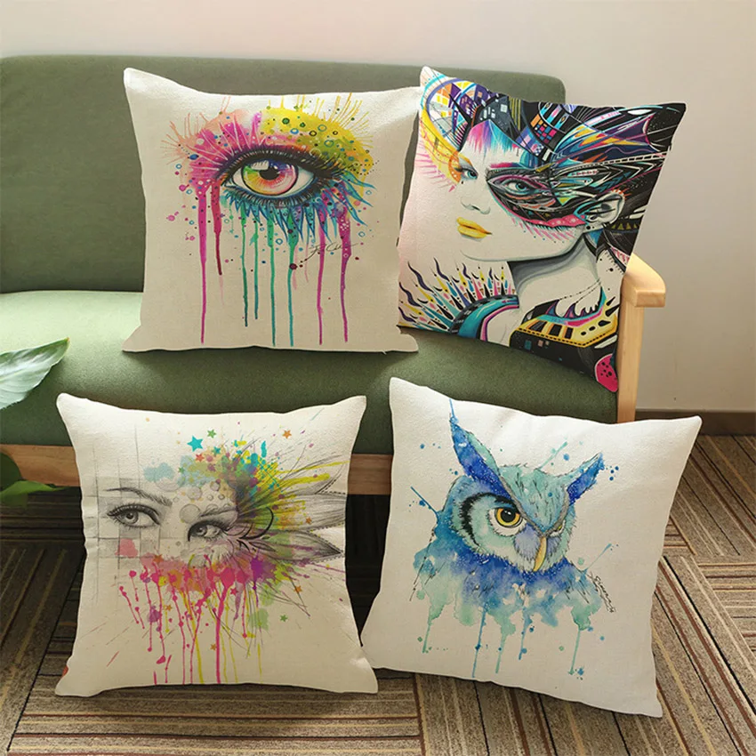 Watercolor Ink- Splash Colored Make-up Eyes Decorative Pillows For Sofa Home Decoration Chair Seat Cushion Nightowl Back Pillows