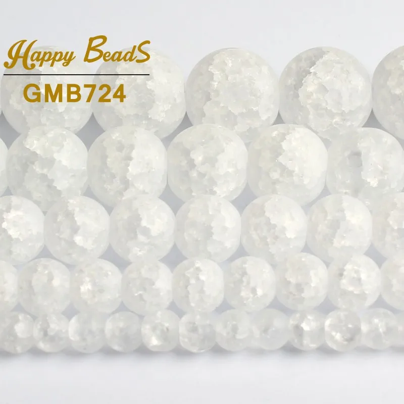 Natural Matte White Snow Cracked Crystal Stone Beads Round Loose Beads For Jewelry Making Diy Bracelet 15\'\' Strand 4/6/8/10/12mm