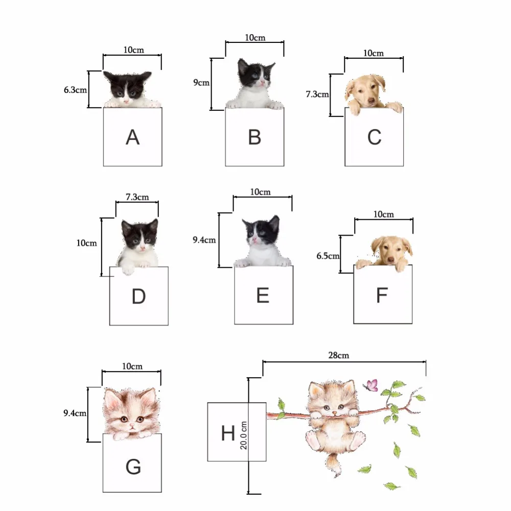 Lovely 3D Cats Dogs Switch Sticker for Home Decor Living room bedroom cute Animal Vinyl Decal Art Poster switch wall Stickers