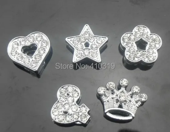 

100pcs/lot 8mm Mix Style Full Rhinestone Slide Charm DIY Alphabet Accessories