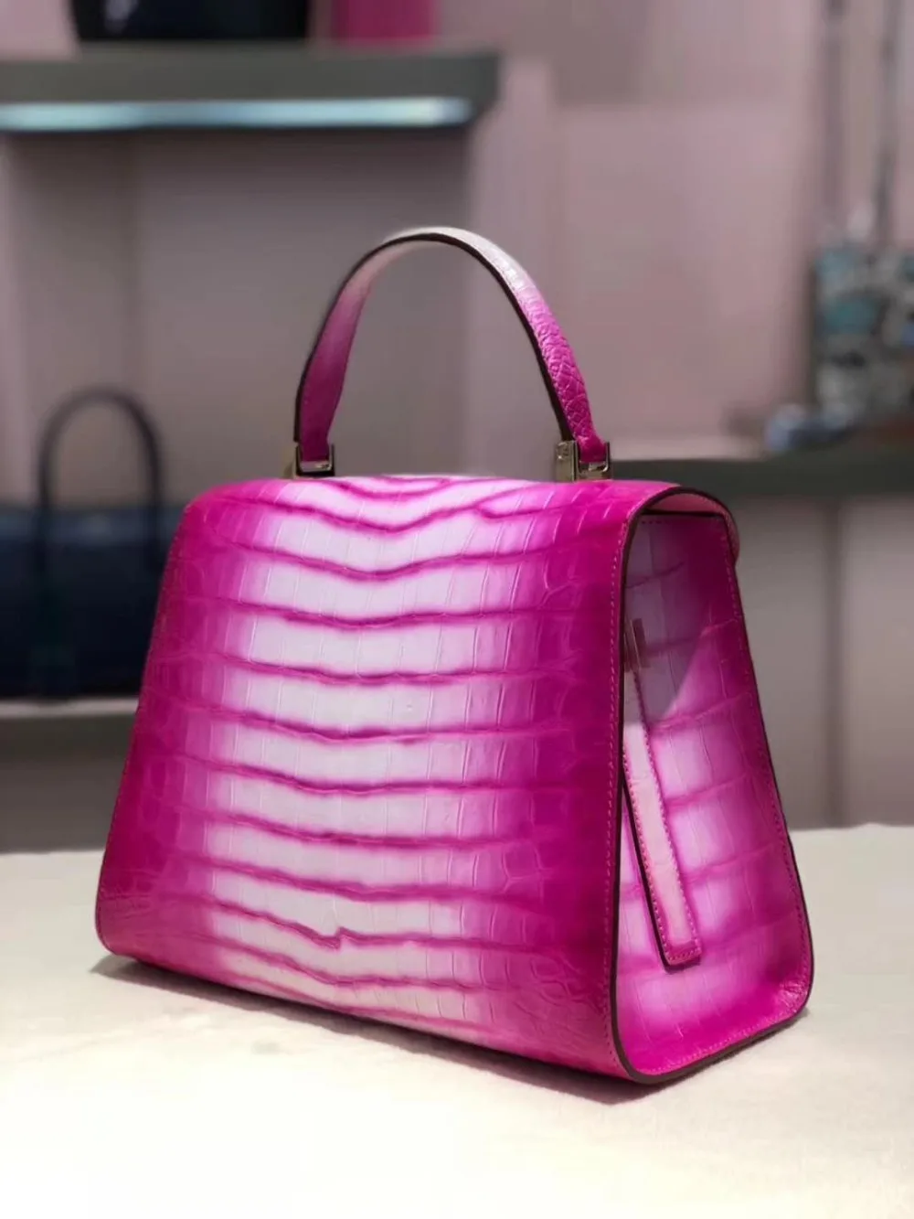2018 new 100% genuine real crocodile skin lady shoulder bag women tote bag top handle contrast colors top handle shoulder bag