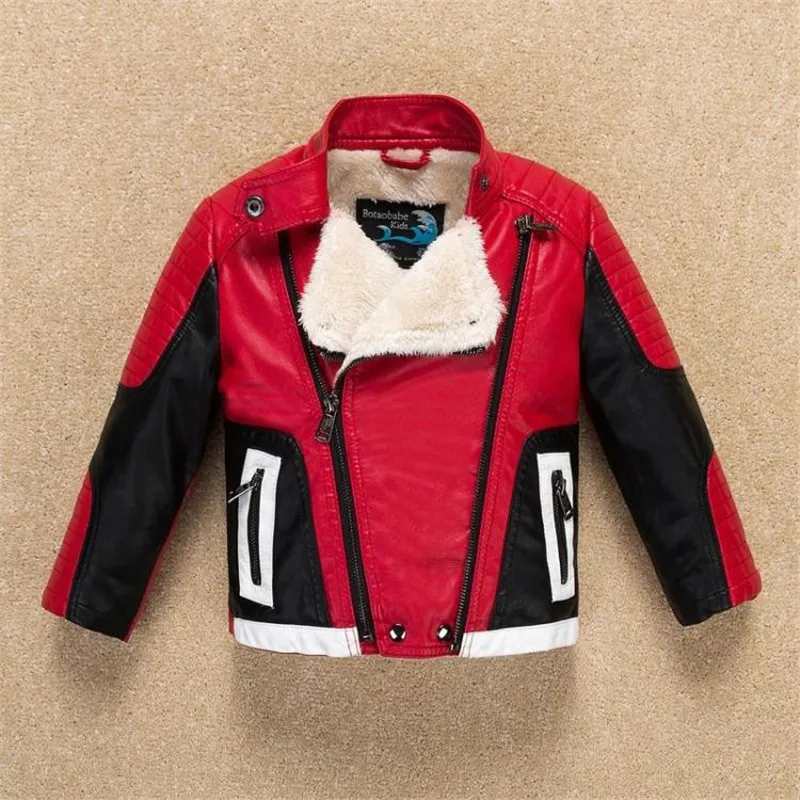 Handsome Cool Design Boys Leather Motor Jacket For Autumn Spring Kids Warm Coat Bomber Baby Toddler Winter Clothes