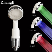 Zhangji 3 Color Water Temperature Led Shower Head Water Saving Sprinkler Sprayer SPA Nano Ceramic Filter Core Shower Head