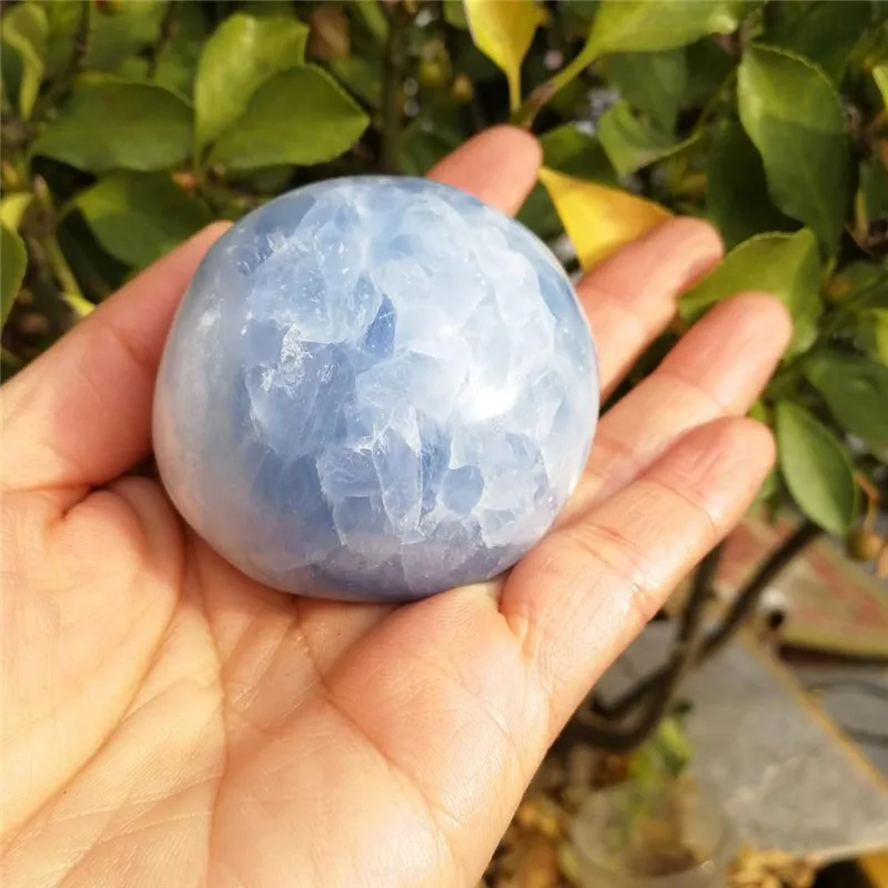 Natural Blue Celestite Palm Stone Crystal Stone Irregular Smooth Polished Pebble Reiki Healing Chakra Stone