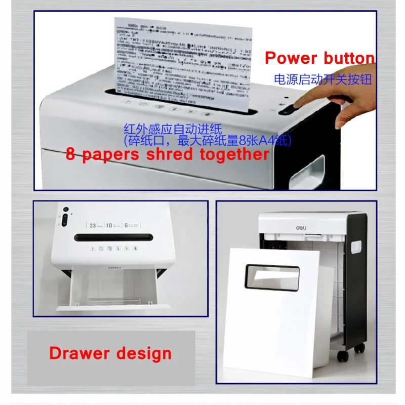 [readstar]deli 9901 elektrický papír drtič úřad 23L objem 220-230vac/50hz energie šetření auto stop papír drtič šuplík typ