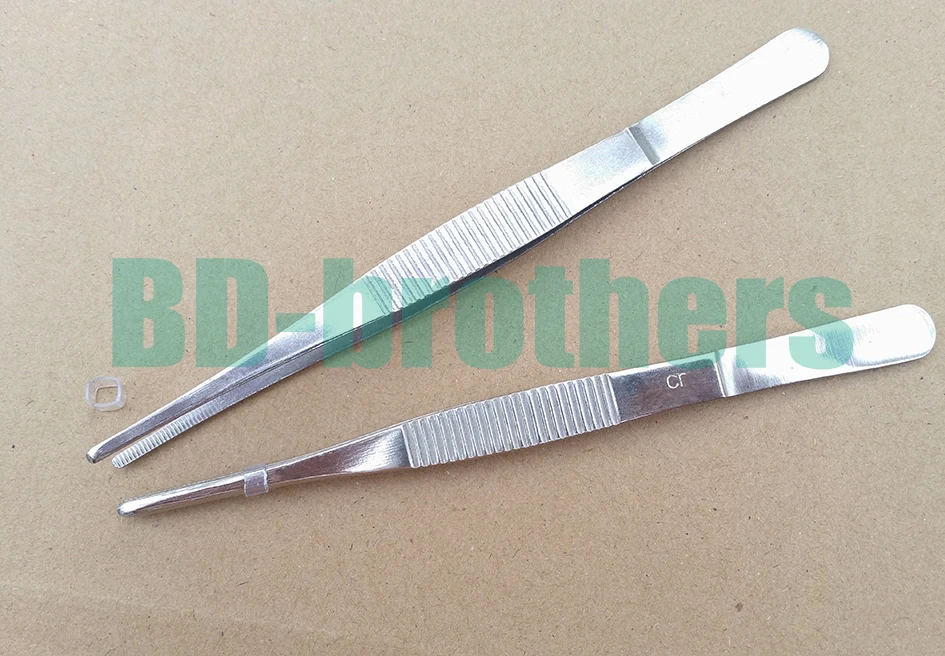 CR Thickened Round Head Medical Stainless Steel Tweezers With Anti-skid Slot Nipper  Forceps 100pcs/lot