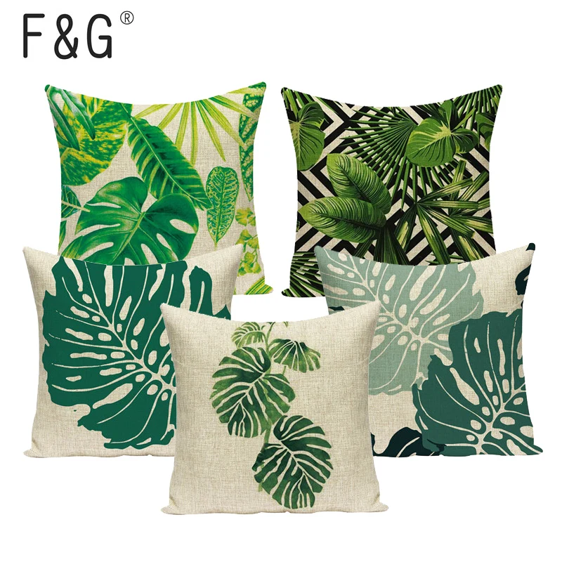 

Monstera Palm Leaf Banana Leaves Cushion Cover Farmhouse Garden Linen custom Pillow Cover Bedroom Sofa Home Decor Pillowcase