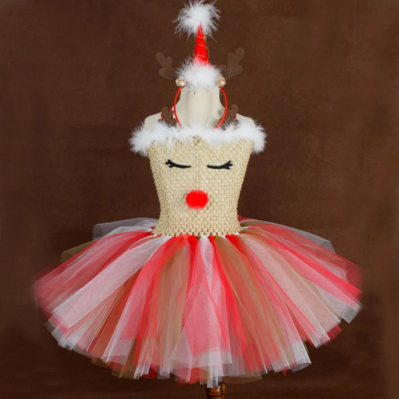 Christmas Tutu Dress for Girls New Year Party Reindeer Costume Baby 1st Christmas Dresses Unicorn Headband Outfit 1-12Y