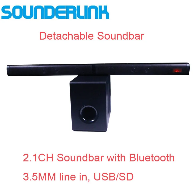 Sounderlink 2.1CH Bluetooth TV soundbar with subwoofer optical USB TF vitual 3D surround sound home theater system