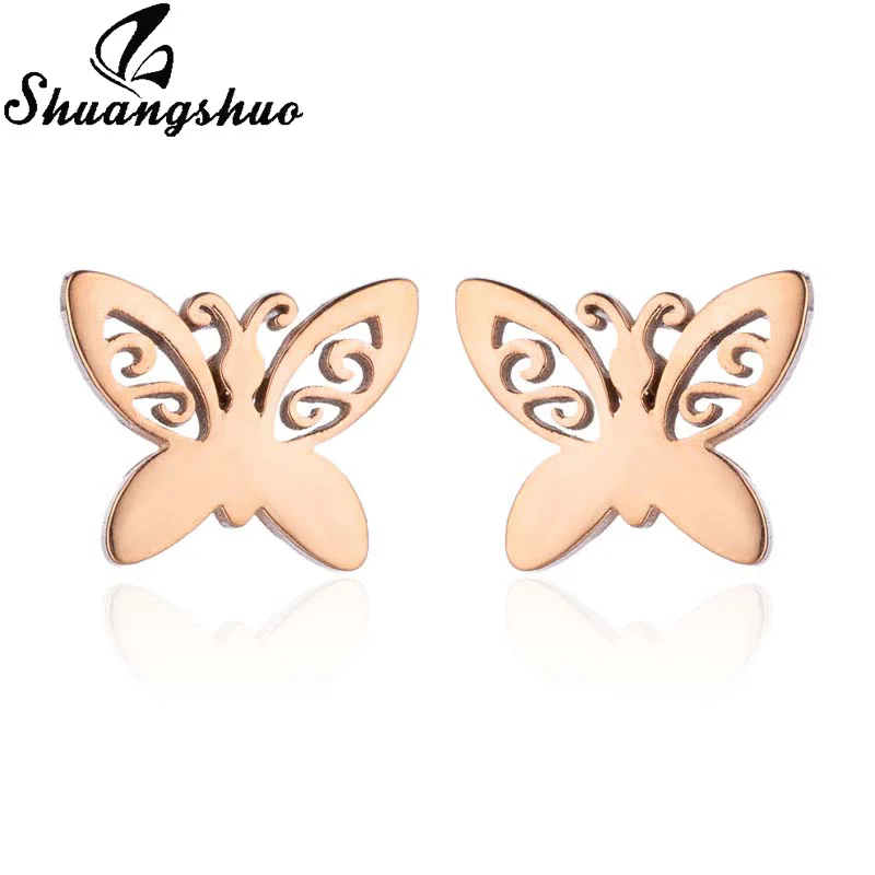 Shuangshuo Animal Butterfly Earings For Women Stud Earrings Stainless Steel Tiny oorbellen Pendientes Small Earing brinco