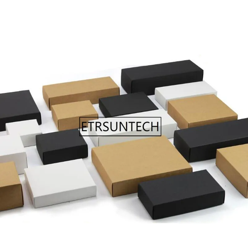 150pcs 15*15*4.5cm White Black Kraft Paper Box With Lid Small Craft Case Gift Packaging Box