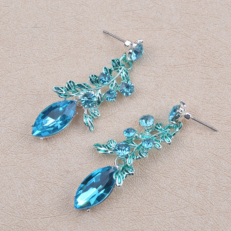 Fashion blue Color Delicate Bridal party jewelry sets marquise glass lake blue necklace and earrings women dress jewelry