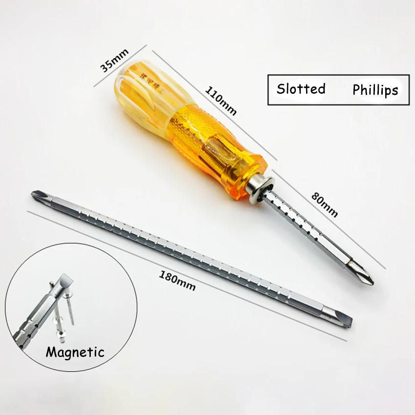 

Dual-use Screwdriver Magnetic Slotted Phillips Screwdriver 3 in 1 Adjustable Rod Hand Tool Chrome Vanadium Alloy Steel Accessory