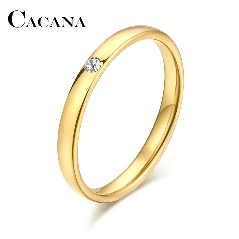 Cacana Thép Không Gỉ Nhẫn Dành Cho Nữ Đơn Giản Một Zircon Đính Hôn Thời Trang Trang Sức Nhẫn Cho Nam Tiệc Cưới