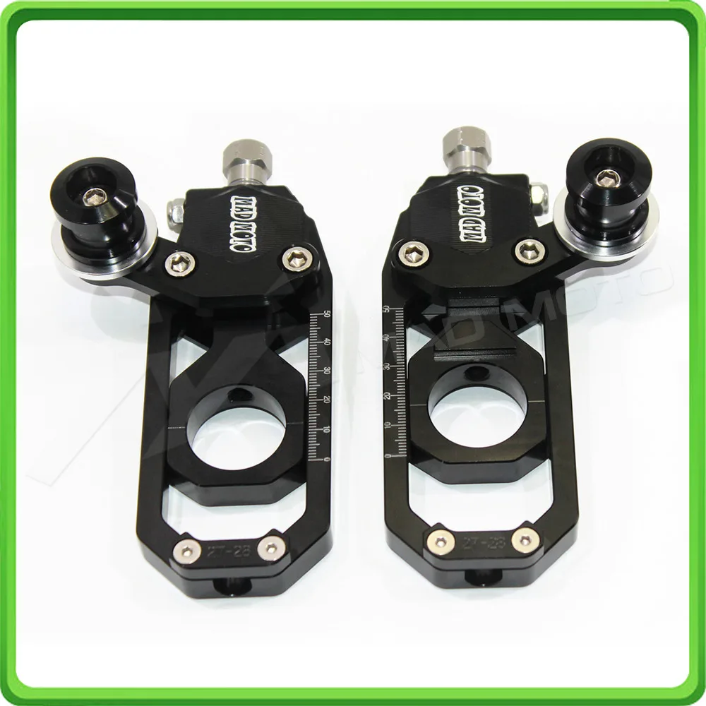 Motorcycle Chain Tensioner Adjuster with paddock bobbins kit for Yamaha R1 YZF-R1 2004 2005 Black