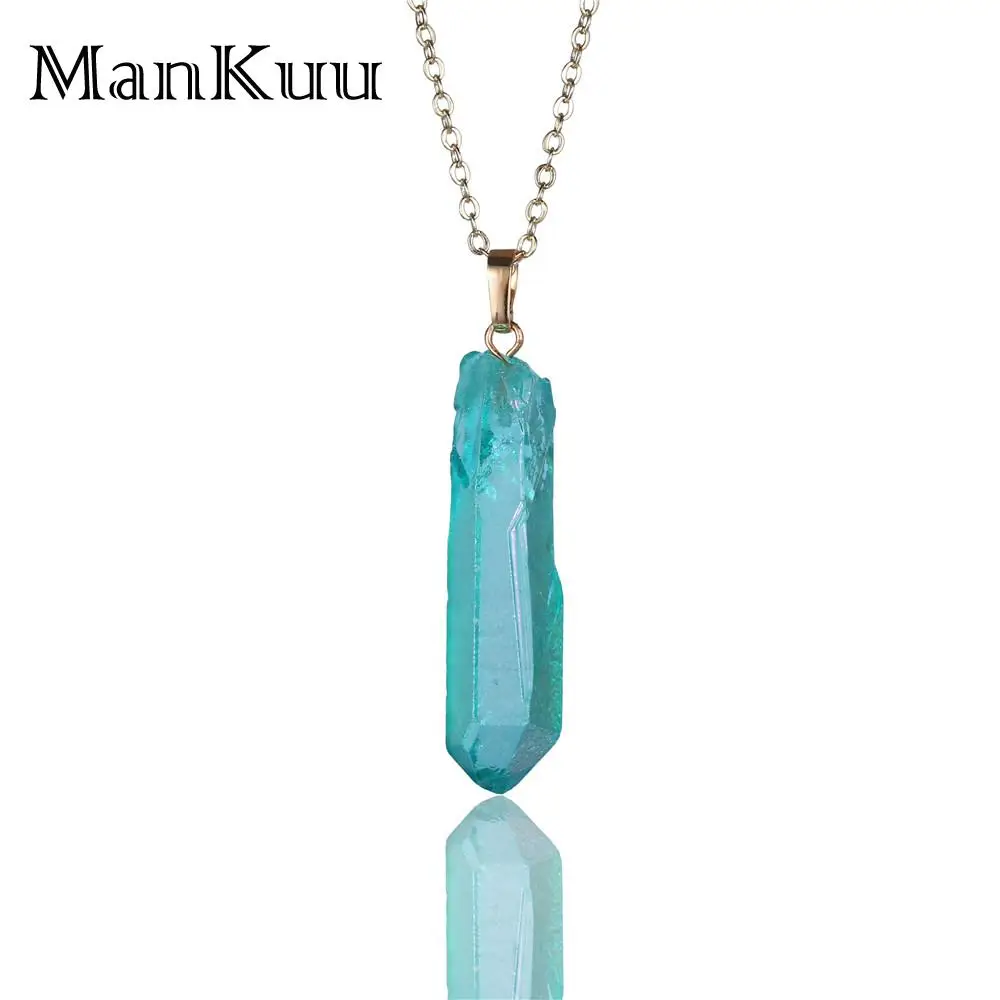 Mankuu Minimalism Crystal Pendant Necklaces DIY Druzy Crystal Pillar Bullet Necklace Irregular Natural Stone Necklaces For Women