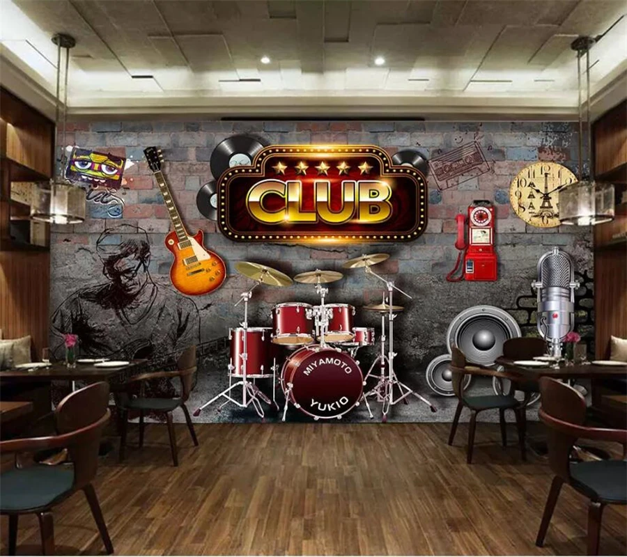 Beibehang-Retro Nostalgic Brick Wall Wallpaper, 3D Photo Mural, Tema de Música, Bar Fundo, Papel de parede, Personalizado