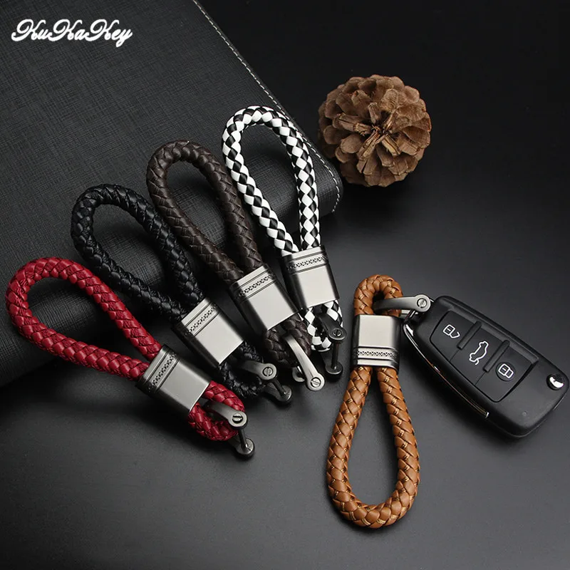 KUKAKEY-Llavero de coche tejido a mano, anillos Fob para Seat Leon, ibiza, Córdoba, gris ahumado, accesorios de estilo de coche
