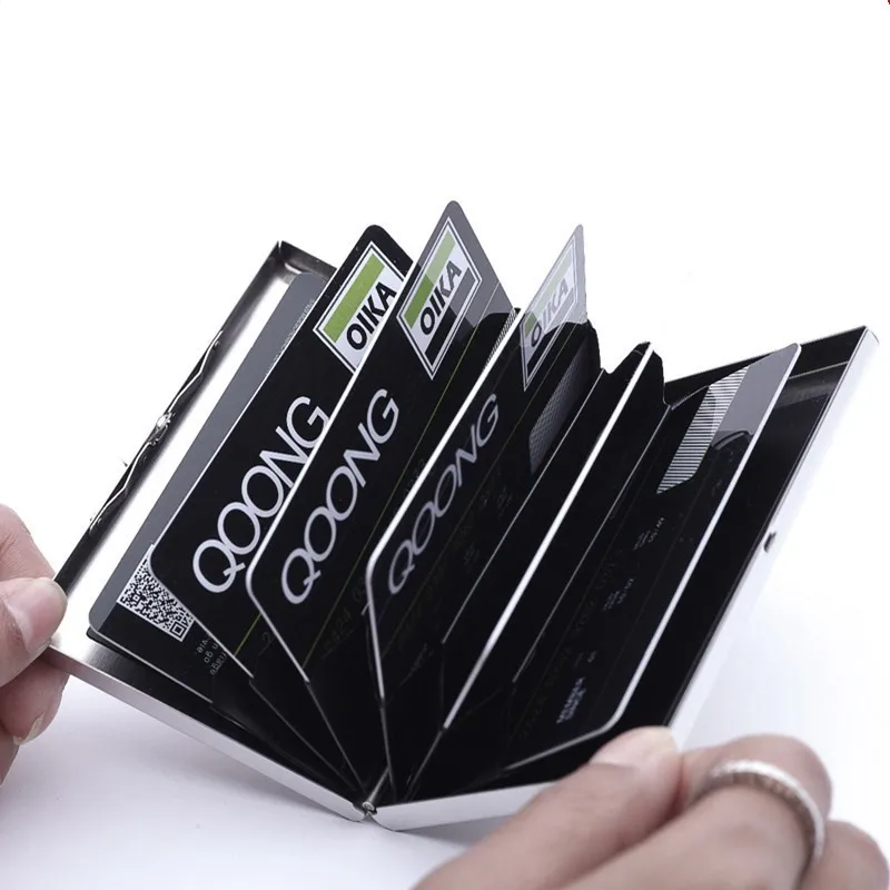 QOONG Titanium Black Waterproof Men Women Business Credit Card Holder ID Card Case Rfid Travel Metal Card Wallet Cardholder