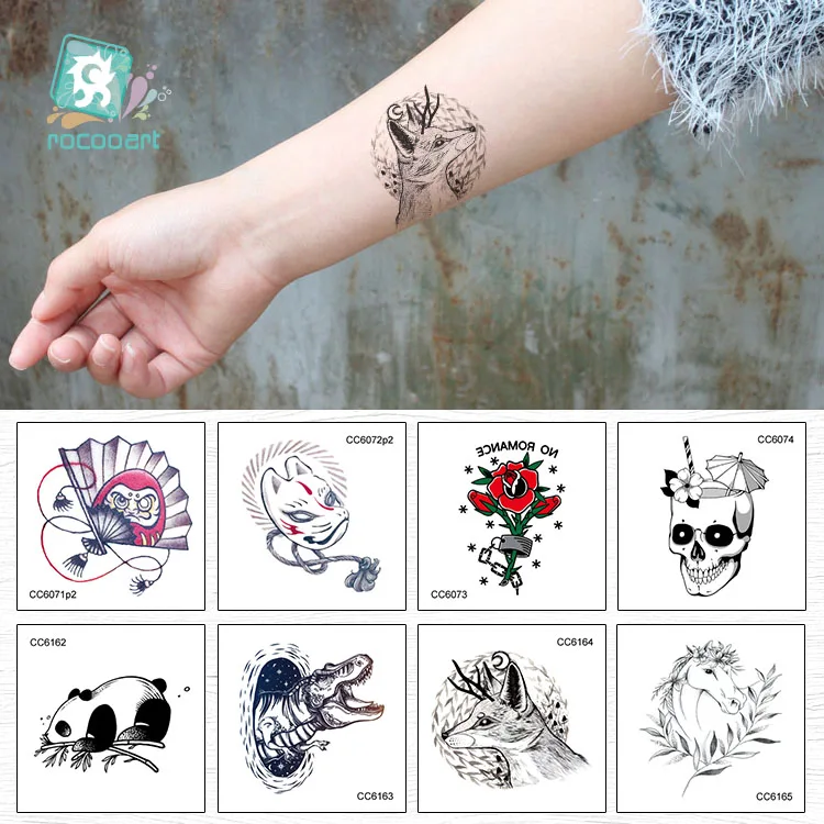 

2.36x2.36inch Small Tattoo Design Black Old School Temporary Tattoo Sticker Body Art Fake Tattoo With Flower Tree Horse For Hand