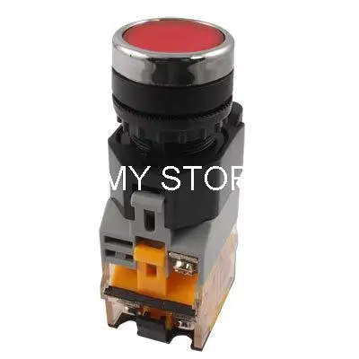 AC 220V Red Signal Light Illuminated Pushbutton Switch Lock 1 N/O 1 N/C 10A 400V