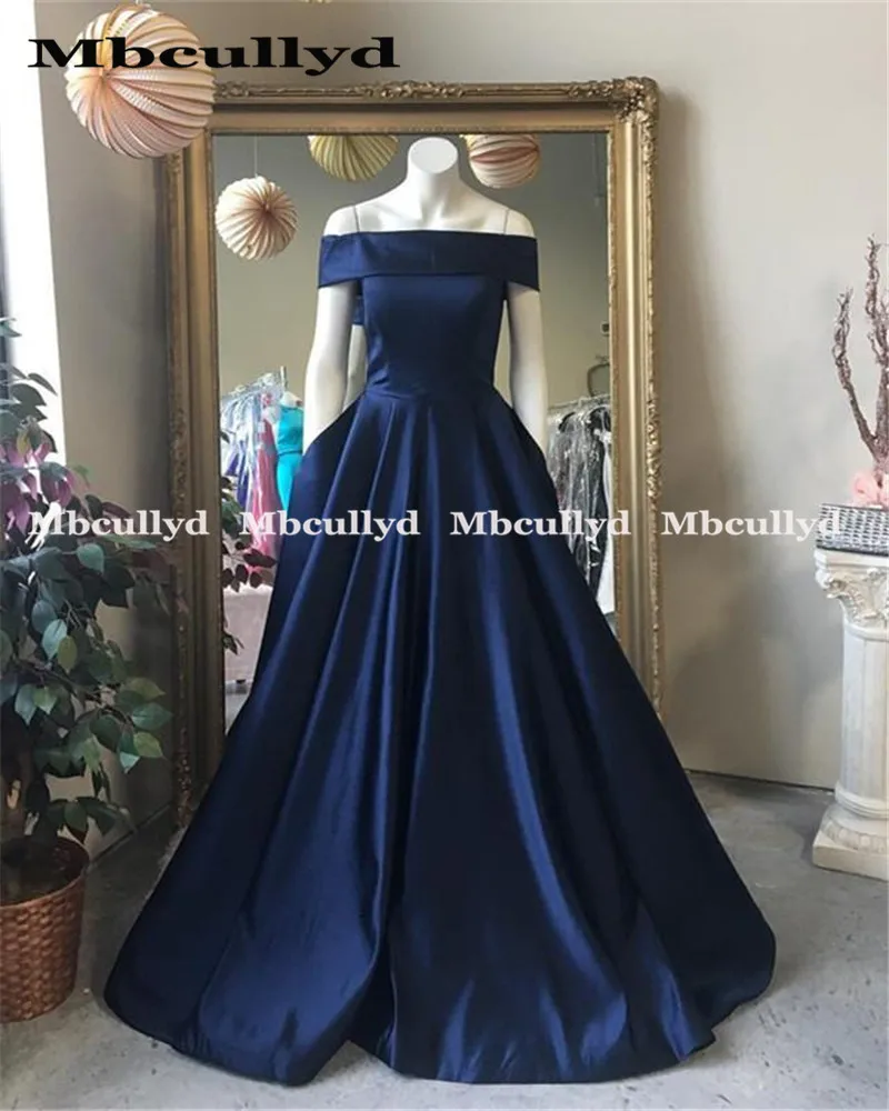 Mbcullyd Strapless Prom Dresses Long 2023 New Elegant Satin Backless Formal Evening Dress Navy Blue vestidos de fiesta de noche