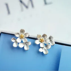 925 Sterling Silver Jewelry Korean Exquisite Fashion  Sweet Five Cherry Blossoms Earrings   E031