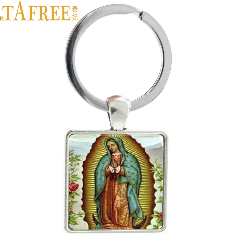 TAFREE لدينا سيدة من Guadalupe المفاتيح مربع خمر مريم العذراء المباركة الدينية الرجال النساء كيرينغ مجوهرات المسيحية AA90