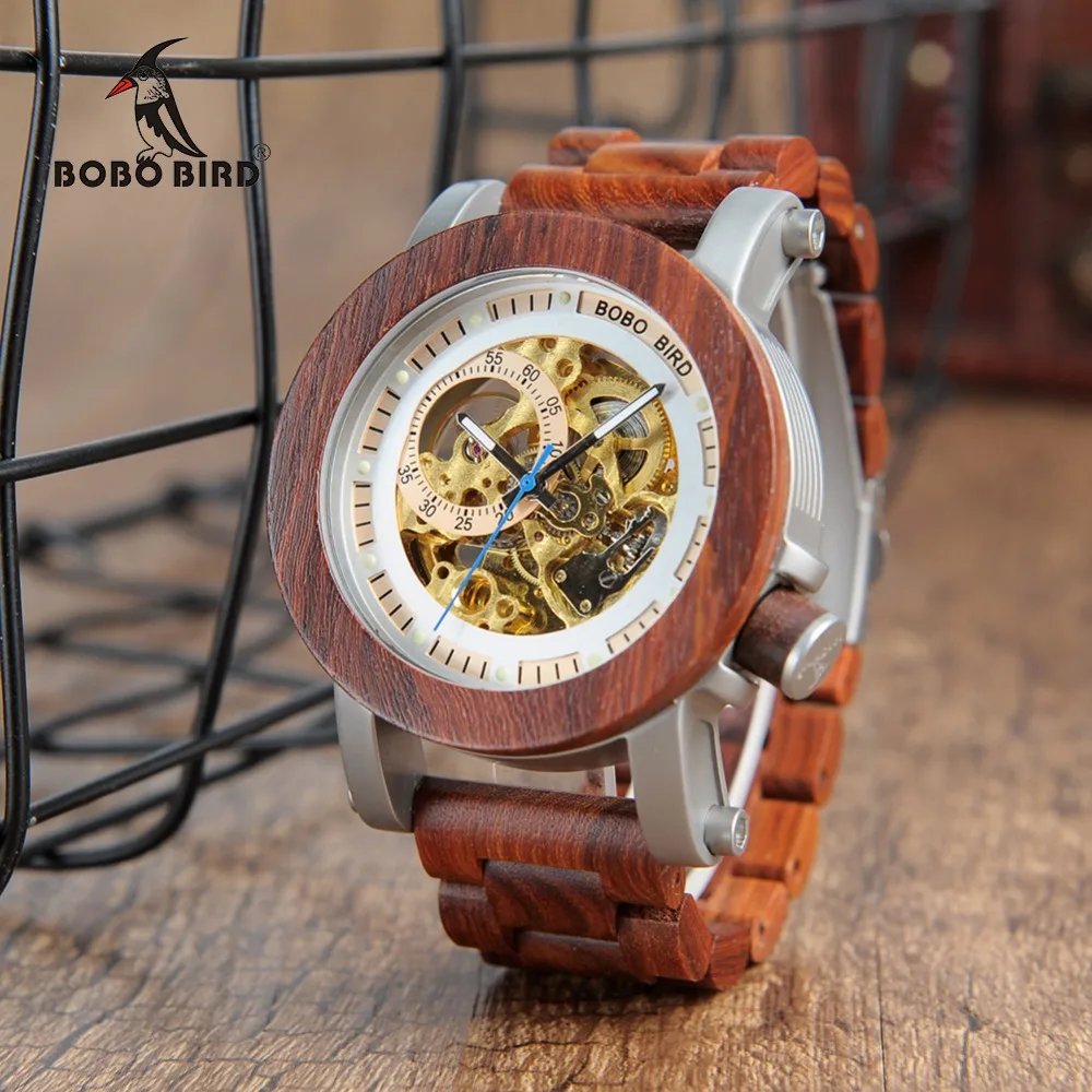 

relogio masculino BOBO BIRD Watch Men Automatic Mechanical Watches Wood Vintage Big Size Men's Gift Wristwatch reloj hombre