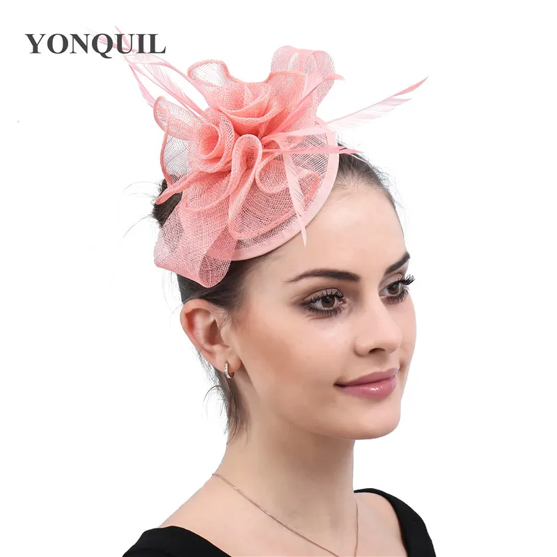 New Fashion Sinamay Headwear Feathers Fascinators Hair Women Hats Event Elegant Ladies Party Church Occasion Handmade Headdress