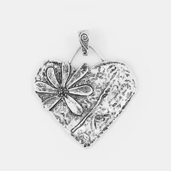 2pcs Tibetan Silver Hammered Charms Flower Large Heart Pendant For Necklace Jewelry Making Findings Accessories 66*67mm