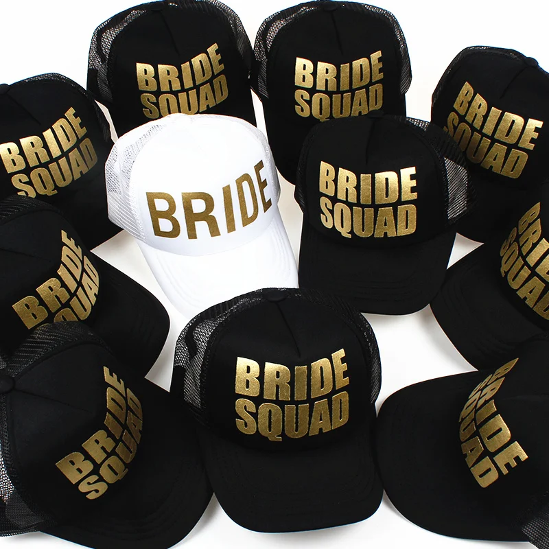 

BRIDE Wedding Baseball Cap Gold Print Mesh Hat Women Party Brand Bachelor Club Team BRIDE SQUAD Snapback Caps Beach Casquette