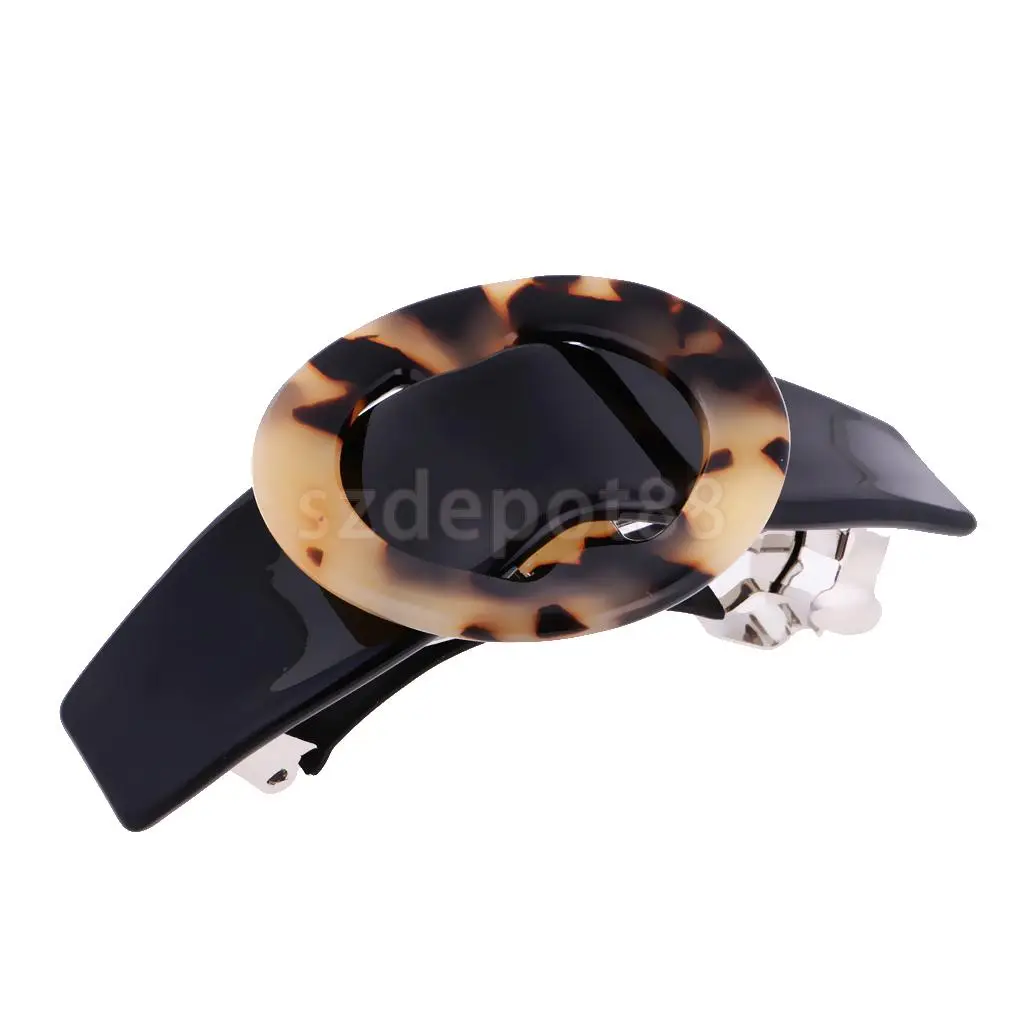 Women Leopard Pattern Black Spring Fastening Hair Pin Barrette Clip